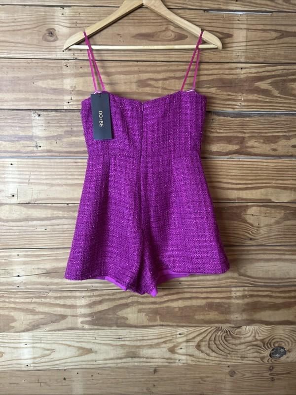 NWT Do+Be Purple Twill Short Romper Strapless Low V Size M