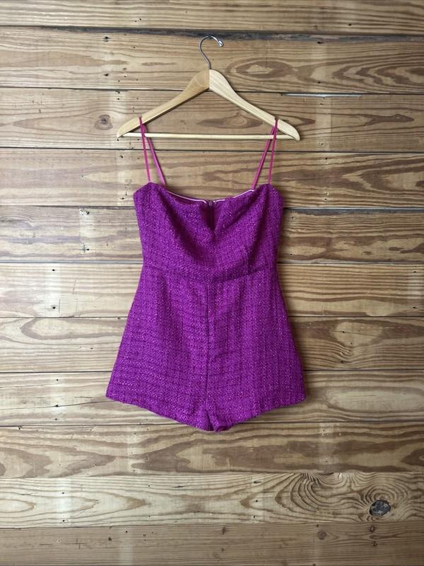 NWT Do+Be Purple Twill Short Romper Strapless Low V Size M