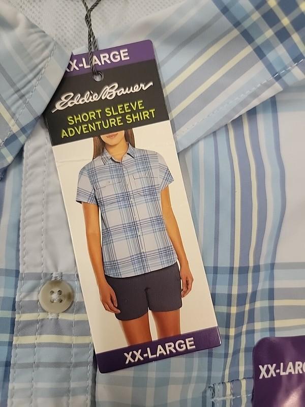 NWT Eddie Bauer Ladies Short Sleeve Adventure Shirt Ancient Water Plaid Small