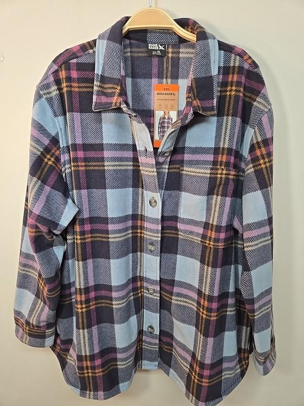 NWT EDDIE BAUER Microfleece Button Down Shirt Women's Size XXL Flannel Pockets