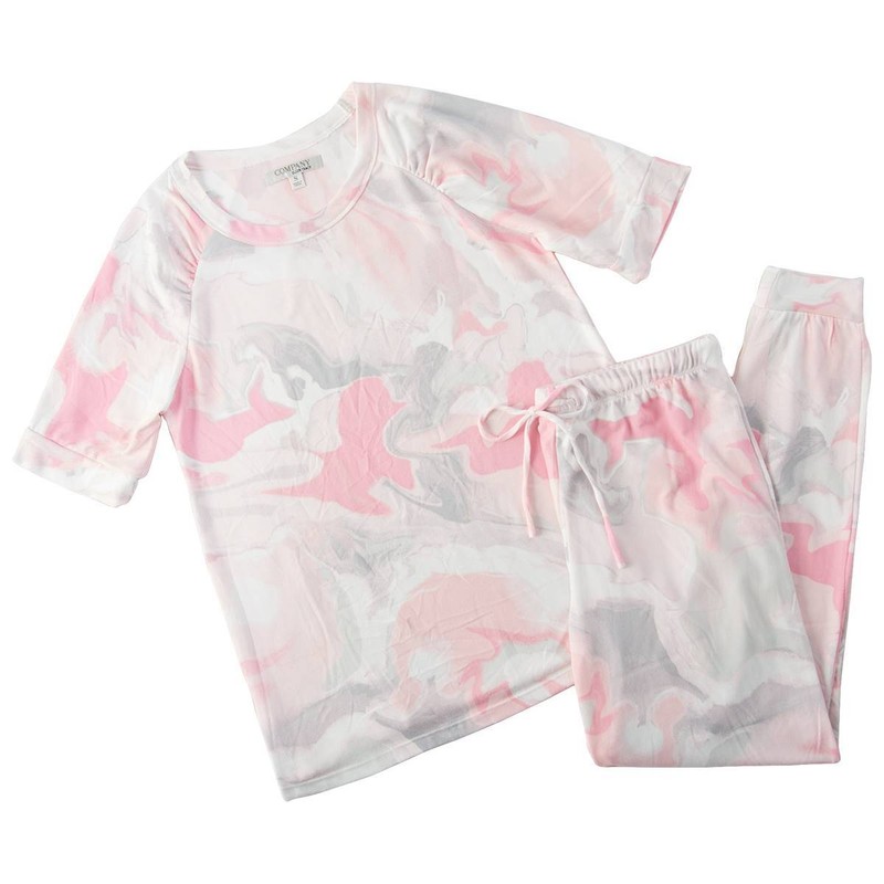 Nwt ELLEN TRACY Pink Swirl SOFT 2 Pc Top & Long Jogger Pants Pajama Set $60 1X