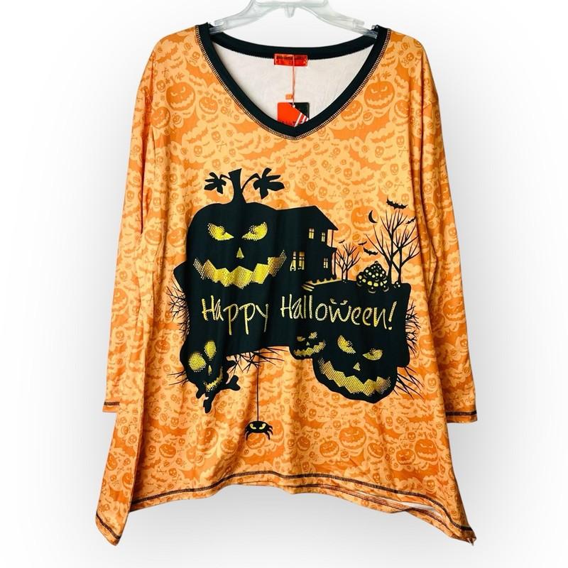 NWT Enchanted Harvest Happy Halloween Top Orange Pumpkins Embellished Size 2X
