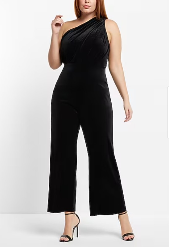NWT Express Size L One Shoulder Wide Leg Jumpsuit Black Pleated Tie $88