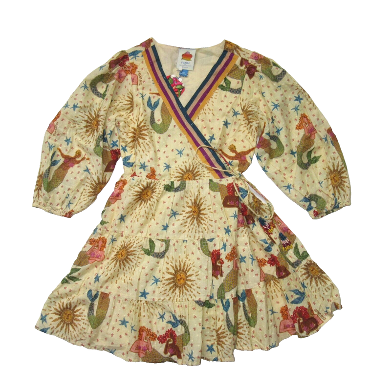 NWT Farm Rio x Anthropologie Mermaid Print Wrap Mini Dress XXS 2XS