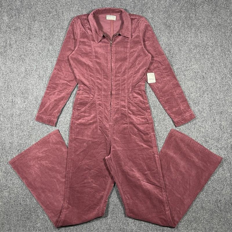 NWT Free People We The Free Jayde Cord Flare Jumpsuit Cordovan/Wine Size Large