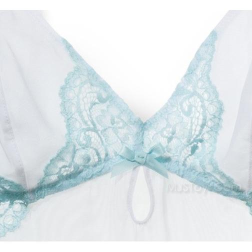 NWT Gilligan & O‘Malley Women‘s Babydoll & Thong White Blue Lace SEXY Lingerie