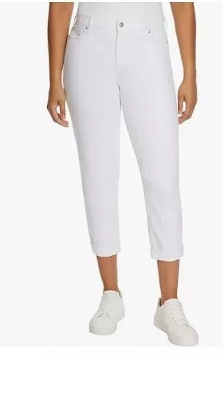 NWT GLORIA VANDERBILT 1764114 WHITE MID RISE CUFFED BOYFRIEND JEAN SZ 12 #G923
