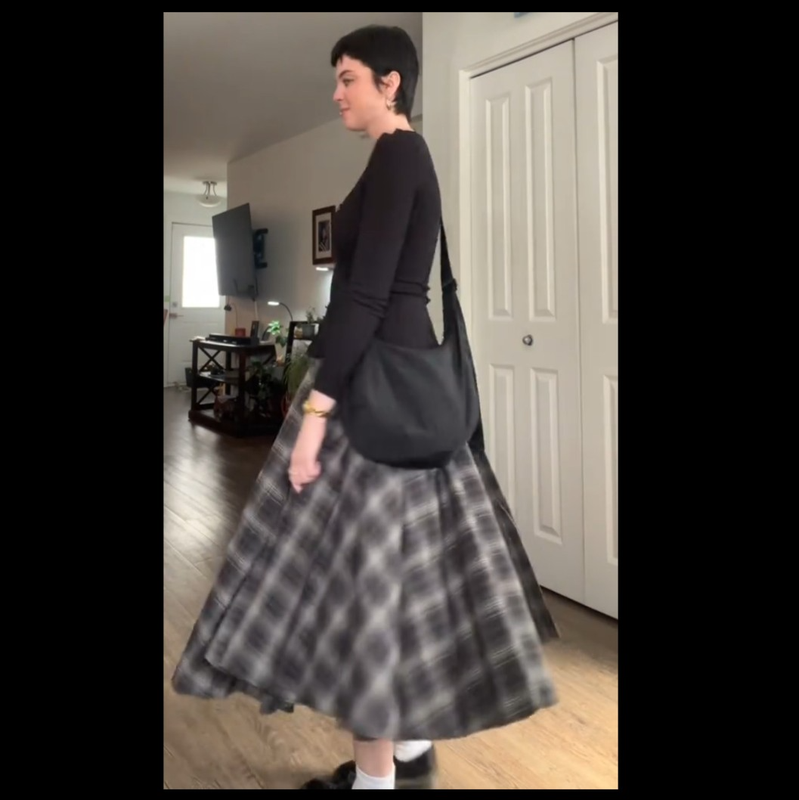 NWT H&M A/W 2025 Cotton Circle Skirt Dark Gray /Plaid 1307335001 Sz 6 8 10 12 14