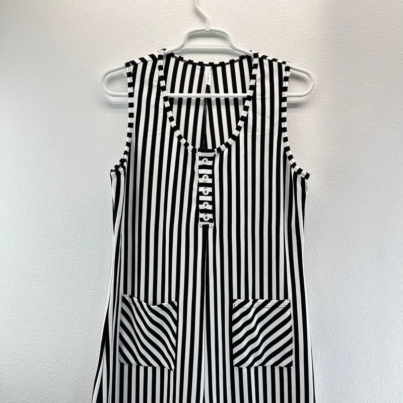 NWT Halara U-Neck Sleeveless Stripe Waffle Casual Jumpsuit Pockets Black White M