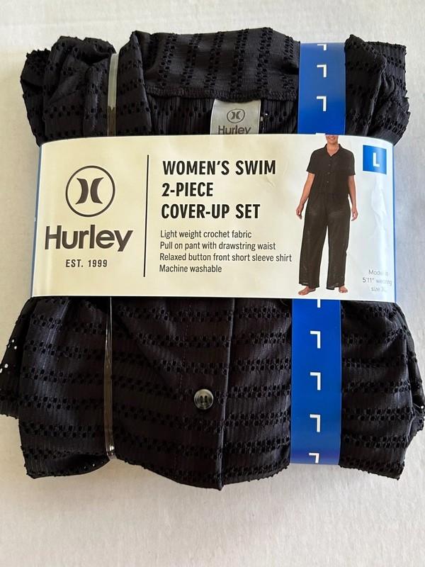 NWT Hurley Swim Cover Up Lightweight Crochet 2-Piece Set Black Large Pants Top