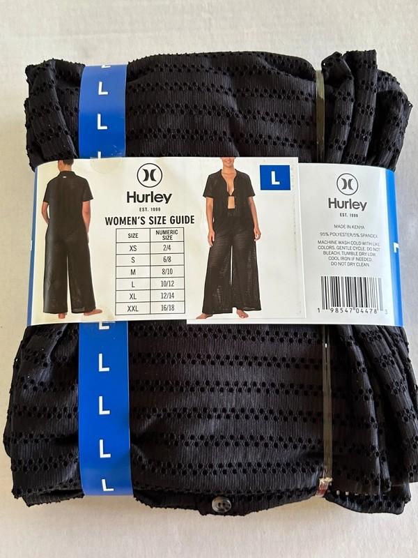 NWT Hurley Swim Cover Up Lightweight Crochet 2-Piece Set Black Large Pants Top