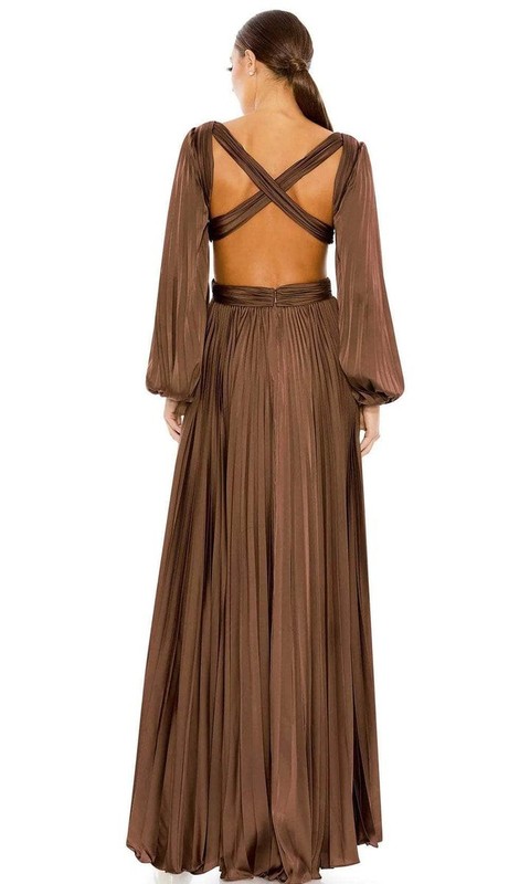 NWT IEENA Mac Duggal [ 6 ] 26737 Pleat Charmeuse Cut Out Gown Espresso S957