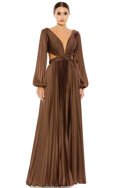 NWT IEENA Mac Duggal [ 6 ] 26737 Pleat Charmeuse Cut Out Gown Espresso S957