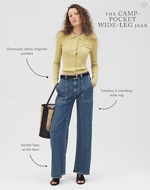 NWT J.Crew $158 Camp-Pocket Wide-Leg Jean Elaine Wash Sz 27