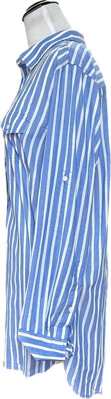 NWT J.Crew Factory Vertical Stripe Lightweight Pullover Positano Blue Size M