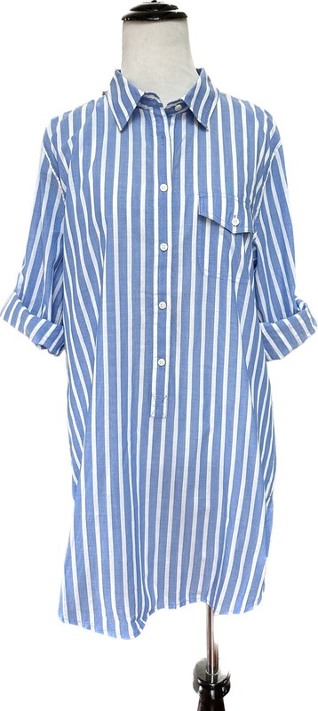 NWT J.Crew Factory Vertical Stripe Lightweight Pullover Positano Blue Size M