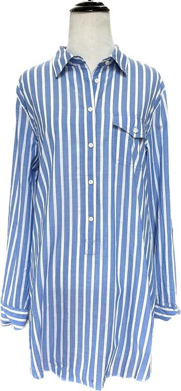 NWT J.Crew Factory Vertical Stripe Lightweight Pullover Positano Blue Size M