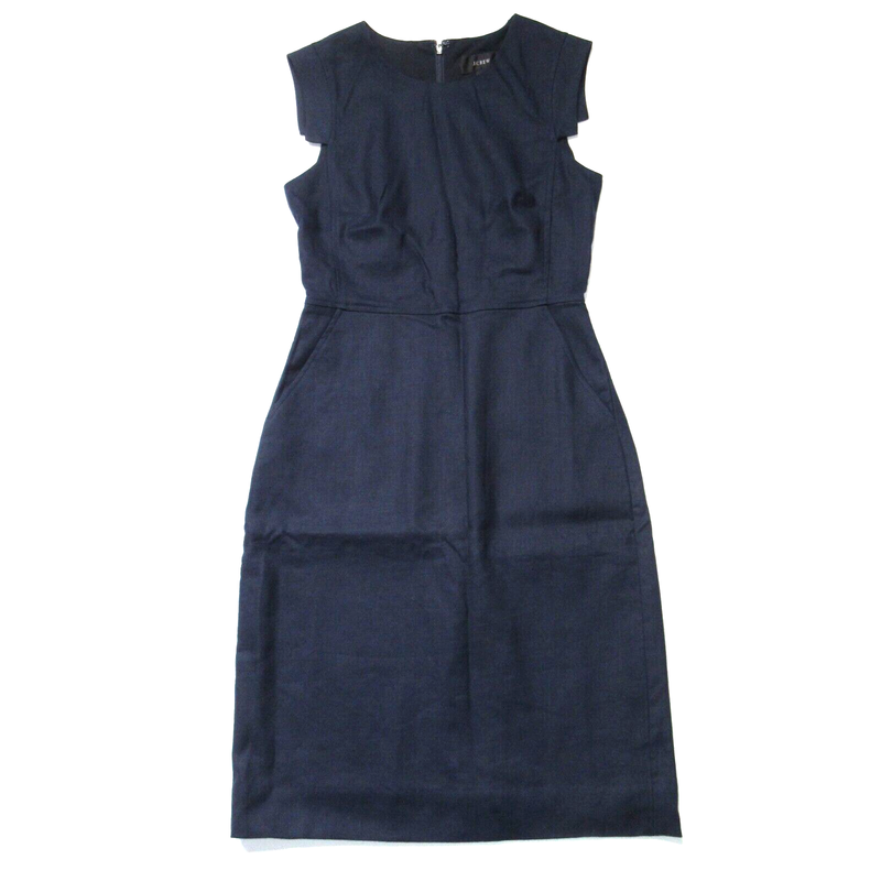 NWT J.Crew Petite Resume Sheath In Navy Blue Stretch Linen Dress 00P $168
