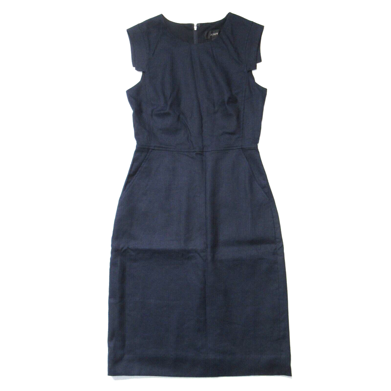 NWT J.Crew Petite Resume Sheath in Navy Blue Stretch Linen Dress 00P $168