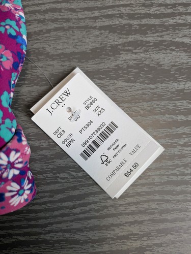 NWT J. Crew Size XXS Floral Printed French Bikini Top With Ruffles