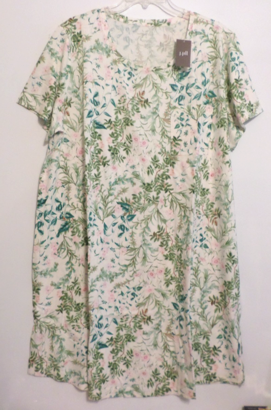 NWT J JILL SLEEP ULTRASOFT SS PATCH POCKET SHORT NIGHTGOWN-2X-WHITE FLORAL-NICE
