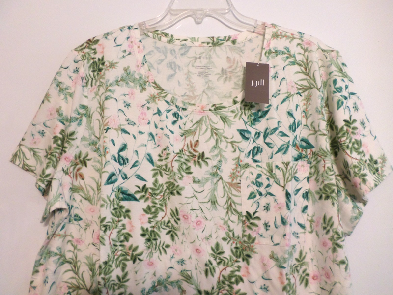 NWT J JILL SLEEP ULTRASOFT SS PATCH POCKET SHORT NIGHTGOWN-2X-WHITE FLORAL-NICE