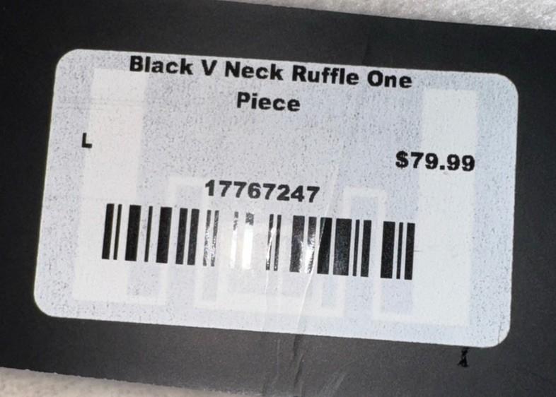 NWT JANELA BAY Black V-Neck Ruffle One Piece Swimsuit Women’s Size Large $79.99