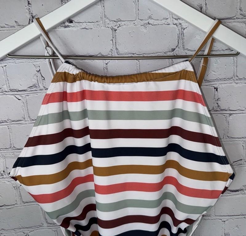 NWT JANELA BAY Womens’ High Neck One Piece Swimsuit Colorful Stripes Size XL