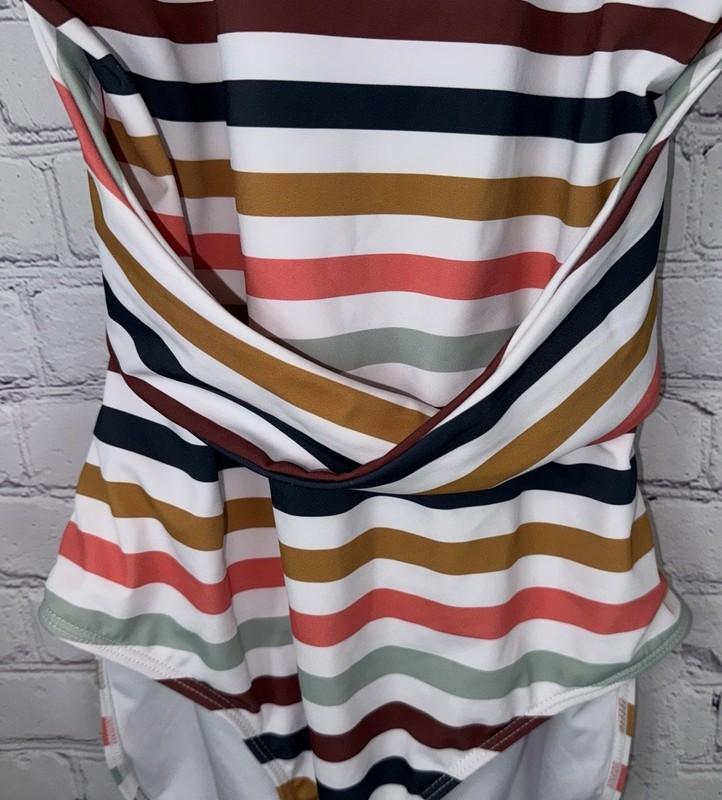 NWT JANELA BAY Womens’ High Neck One Piece Swimsuit Colorful Stripes Size XL