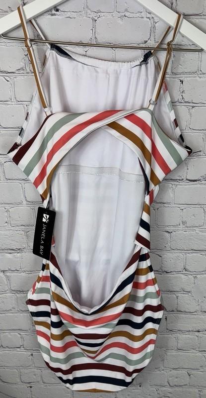 NWT JANELA BAY Womens’ High Neck One Piece Swimsuit Colorful Stripes Size XL