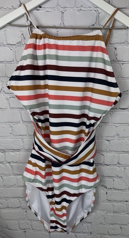 NWT JANELA BAY Womens’ High Neck One Piece Swimsuit Colorful Stripes Size XL