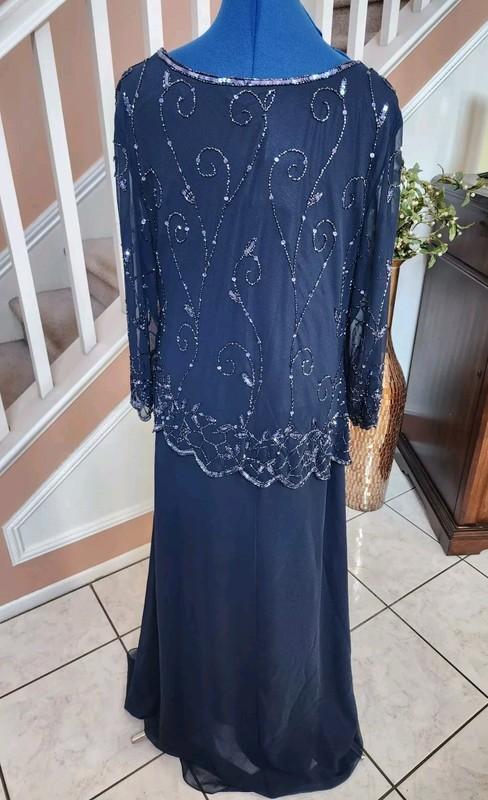 NWT JKARA Blue Sequin Mock 2pc Long Sleeve Long Party Dress Sz 16 $259