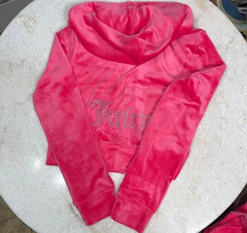 NWT Juicy Couture Velour Tracksuit Pink Party Hoodie Pants 2 Pc Set Size L New