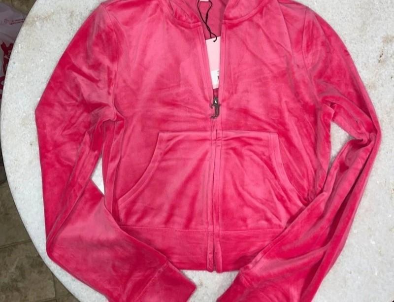 NWT Juicy Couture Velour Tracksuit Pink Party Hoodie Pants 2 Pc Set Size L New