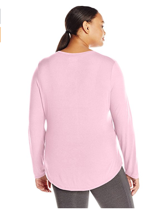 NWT Just My Size 4X Light Weight L/S V Neck Glitzy Graphic Tee Top Paleo Pink