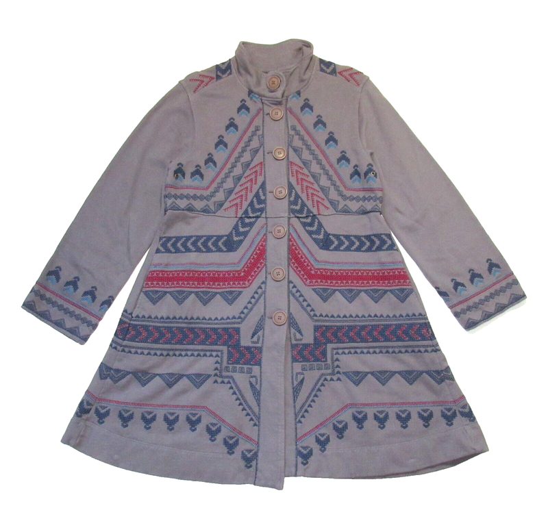 NWT JWLA Johnny Was Embroidered Coat In Gray French Terry Cotton Jacket L