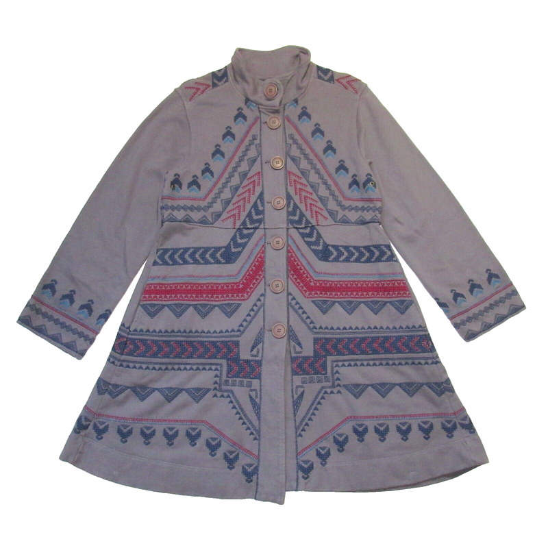 NWT JWLA Johnny Was Embroidered Coat in Gray French Terry Cotton Jacket L