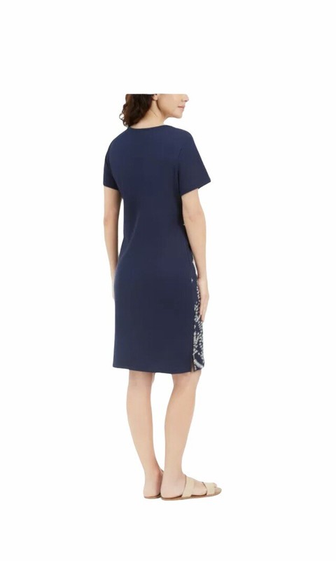 NWT Karen Scott WOMENS Embroidered Split-Neck Dress In Intrepid Blue P2700