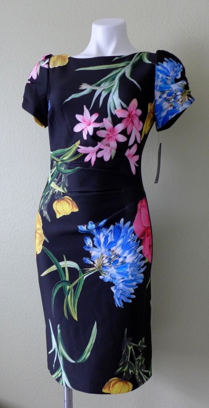 NWT KARL LAGERFELD Short Ruched Sleeve Jewel Neck Sheath Dress Sizes 2/4 BLACK
