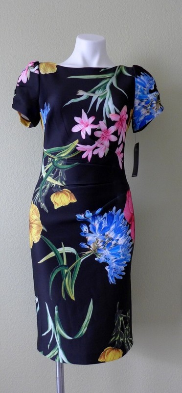 NWT KARL LAGERFELD Short Ruched Sleeve Jewel Neck Sheath Dress Sizes 2/4 BLACK