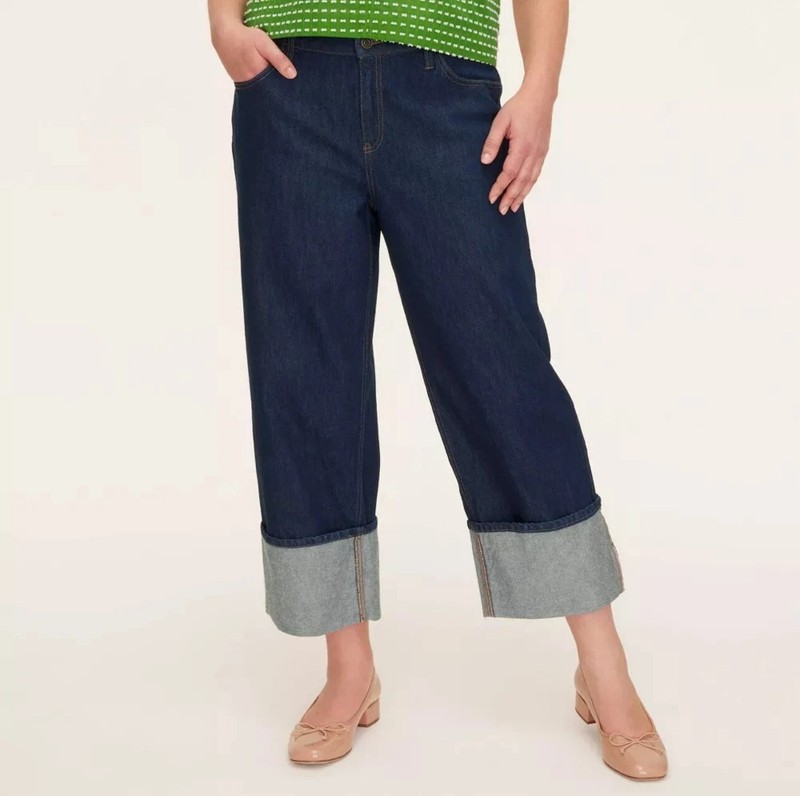 NWT~ Kate Spade NY Sz 14 High Rise Straight Leg Wide Cuff Dark Women's Jeans #61