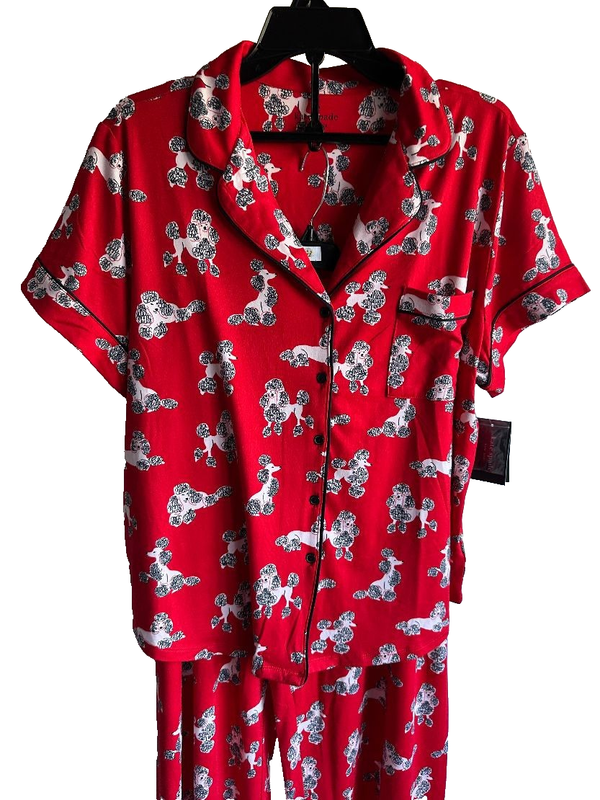 NWT Kate Spade Poodle Print Short Sleeve Pajama Set Size Small Med Large