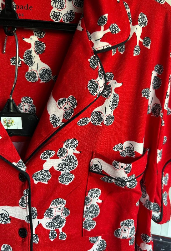 NWT Kate Spade Poodle Print Short Sleeve Pajama Set Size Small Med Large