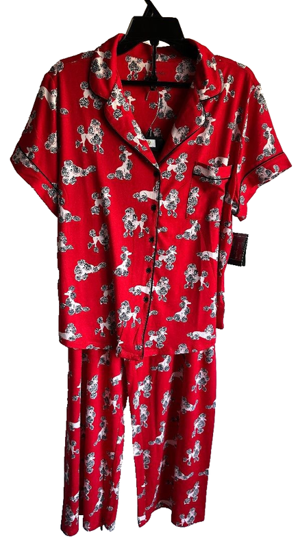 NWT Kate Spade Poodle Print Short Sleeve Pajama Set Size Small Med Large