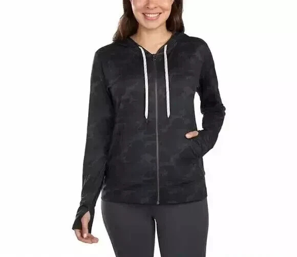 NWT KIRKLAND SIGNATURE 7771735 LADIES LIGHTWEIGHT FULL ZIP BLACK CAMO SZ S #J116