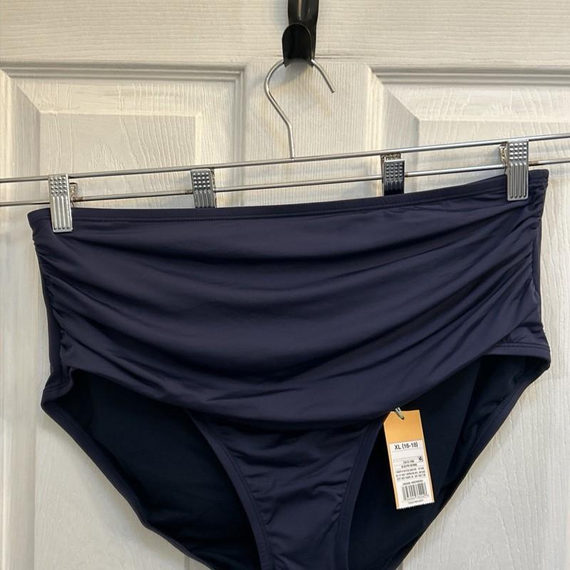 NWT Kona Sol Bikini Bottom XL 16–18 Navy Blue High Waist Shirred Swim Plus Size