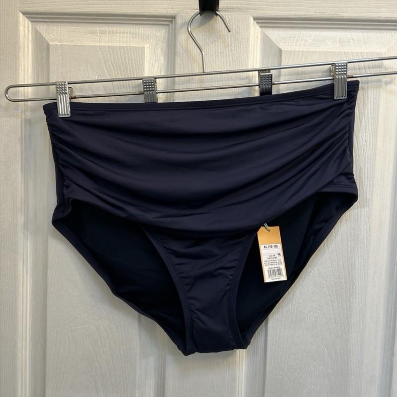 NWT Kona Sol Bikini Bottom XL 16–18 Navy Blue High Waist Shirred Swim Plus Size