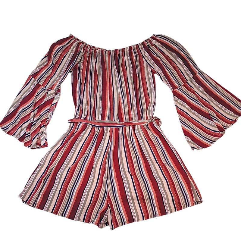 NWT Kori Romper Womens M Fall Boho Bell Sleeve Off Shoulder Tie Waist Festival