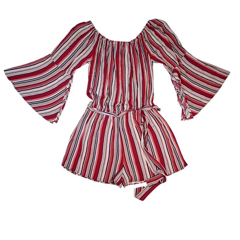 NWT Kori Romper Womens M Fall Boho Bell Sleeve Off Shoulder Tie Waist Festival