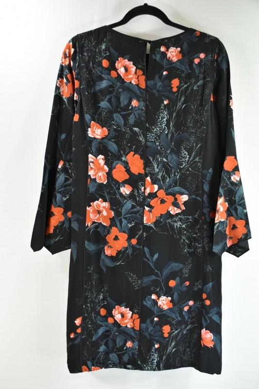 NWT Lafayette 148 Floral Bell Sleeve Shift Dress In Black/Multi - Size S #D2999